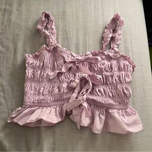 English Factory Light Pink Ruffled Crop Top